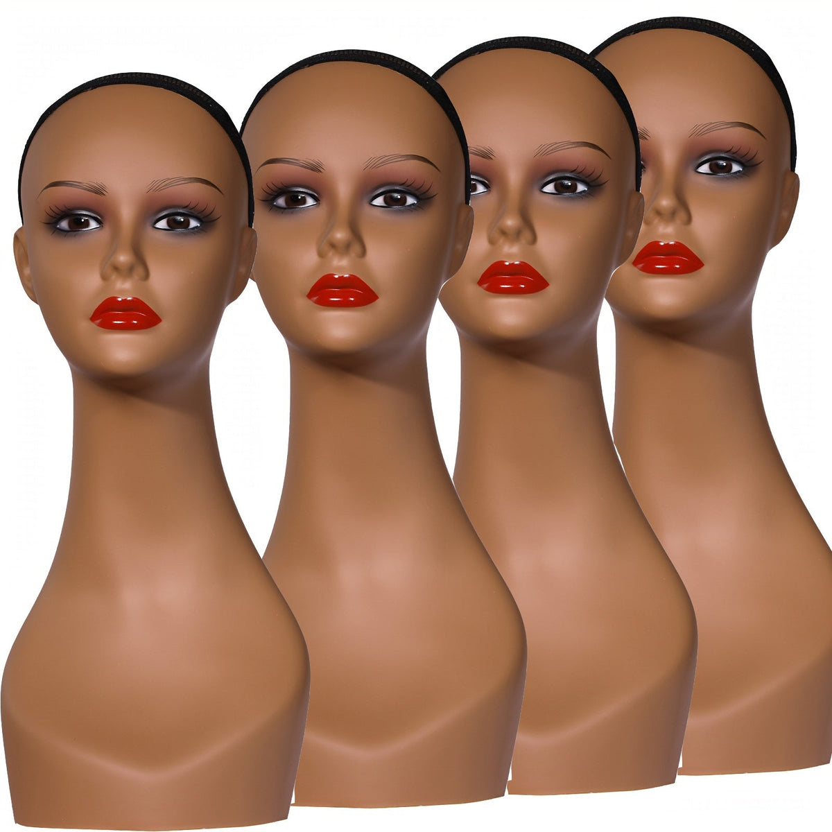 Female Wig Display Mannequin Head 4 Pcs Set Plastic – Hat Necklace Holder Salon Training Practice Retail Store Showcase Hairs