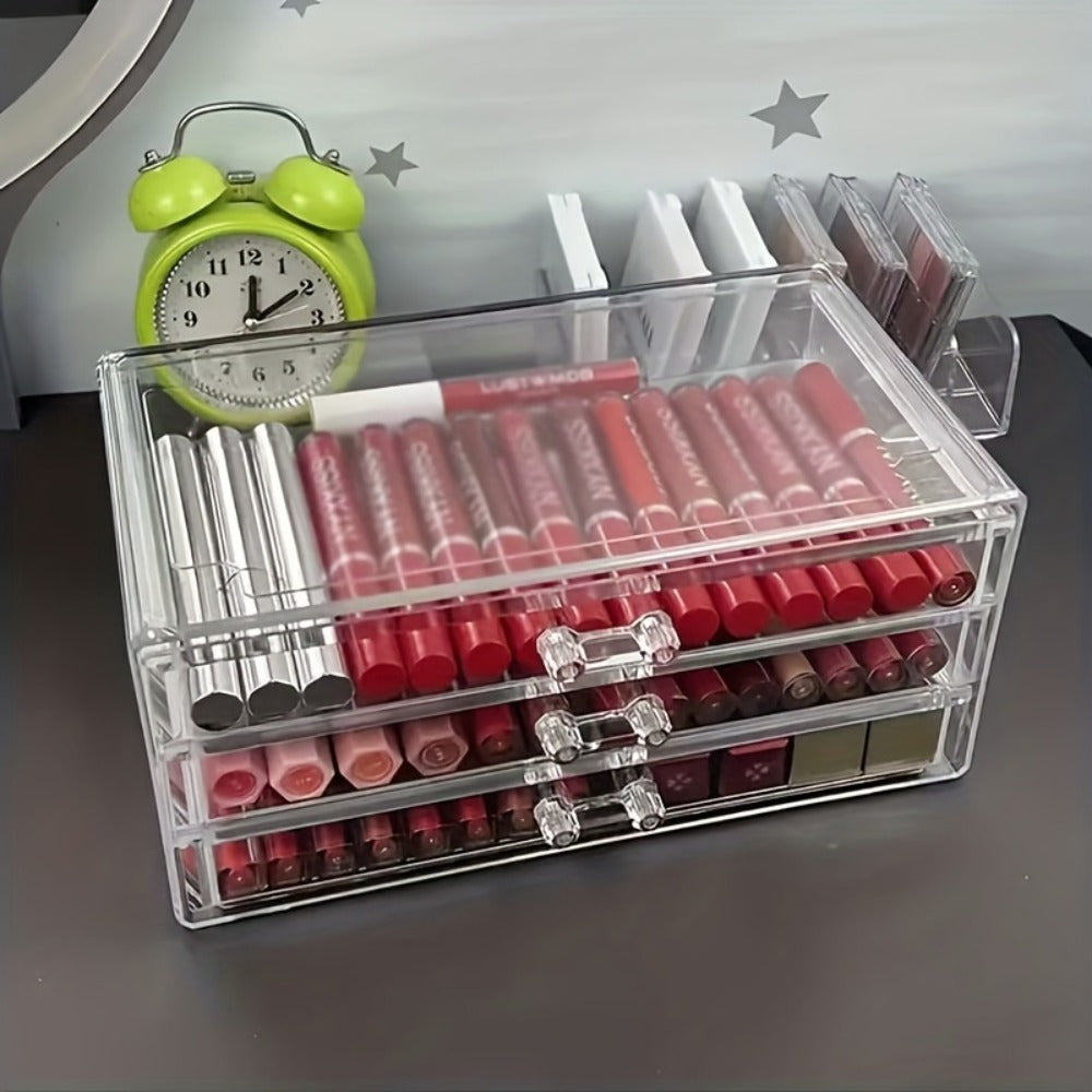 Clear Acrylic Makeup Organizer 5-Tier with Drawers Dustproof Cosmetic Storage for Lipstick Foundation Brushes Skincare — imag