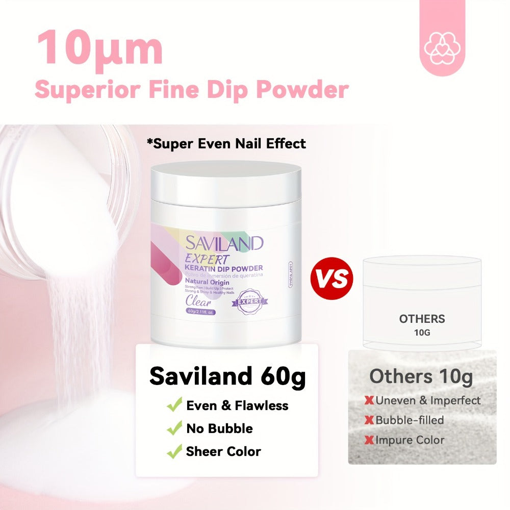 Dip Powder Nail Kit with SAVILAND Label, 60g Clear Powder, Three 15ml Liquids, Files, Buffer and Brush — image 6