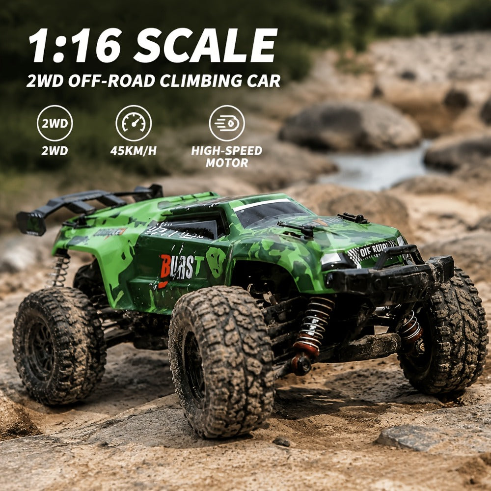 Remote Control Car, 1:16 Scale Alloy Off-Road Truck with 2.4GHz Control, 45KM/H Source Speed, LED Lights and Rechargeable Bat
