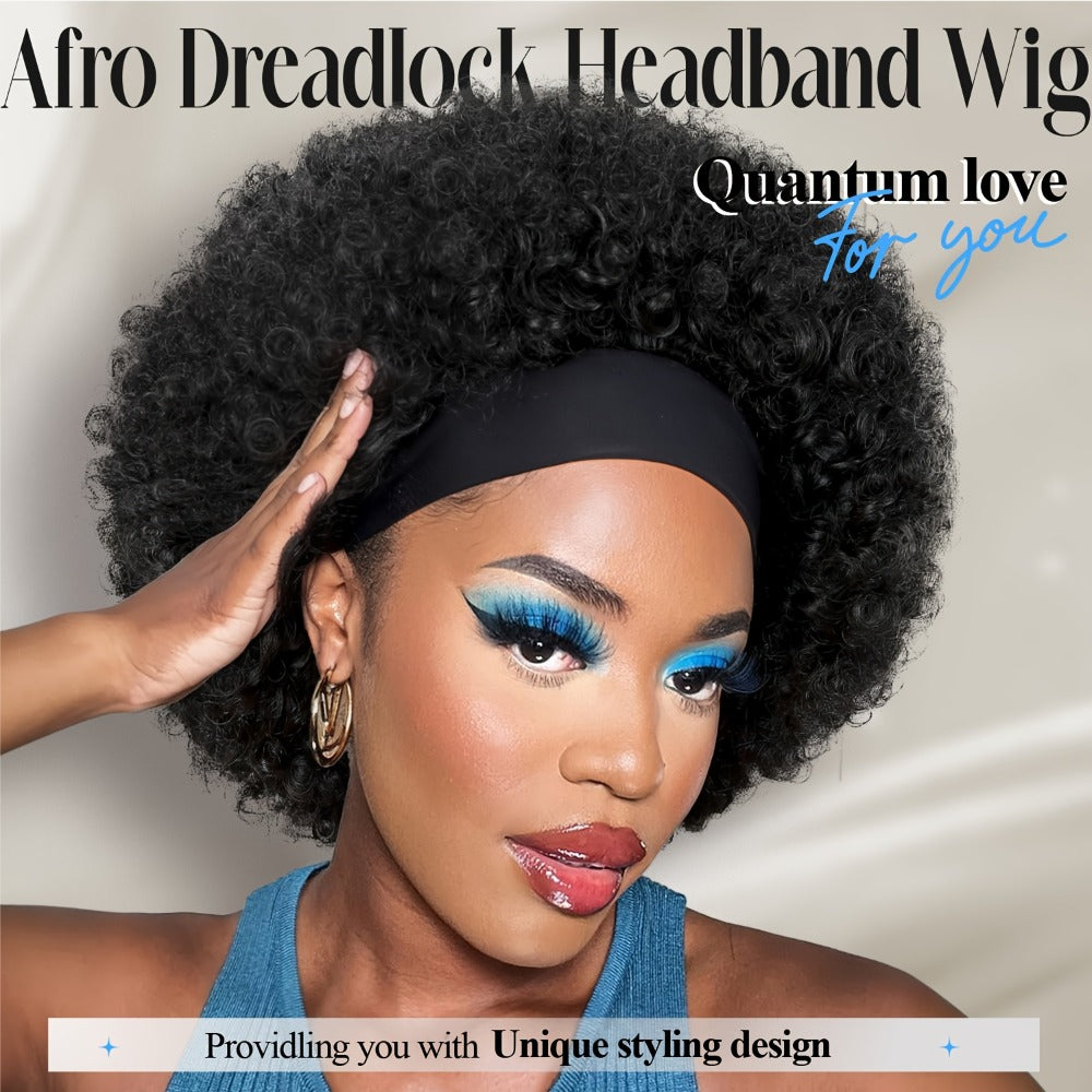Afro Curly Headband Wig for Women Short Kinky Curly 180% Density – No Lace No Glue Synthetic Wig with Attached Headband, Heat