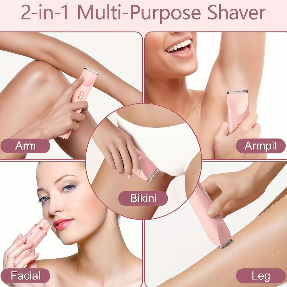 Bikini Trimmer for Women 2-in-1 Dual Head IPX7 Waterproof Electric Shaver Body Hair Trimmer Facial Hair Remover Bikini Undera