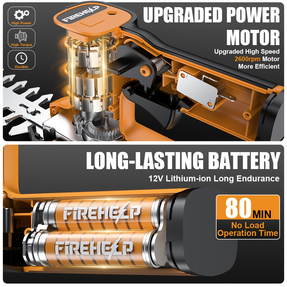 Electric Hedge Trimmer 2-in-1 Cordless with Rechargeable Lithium Battery, Brushless Motor Pruning Shears & Grass Shrub Cutter