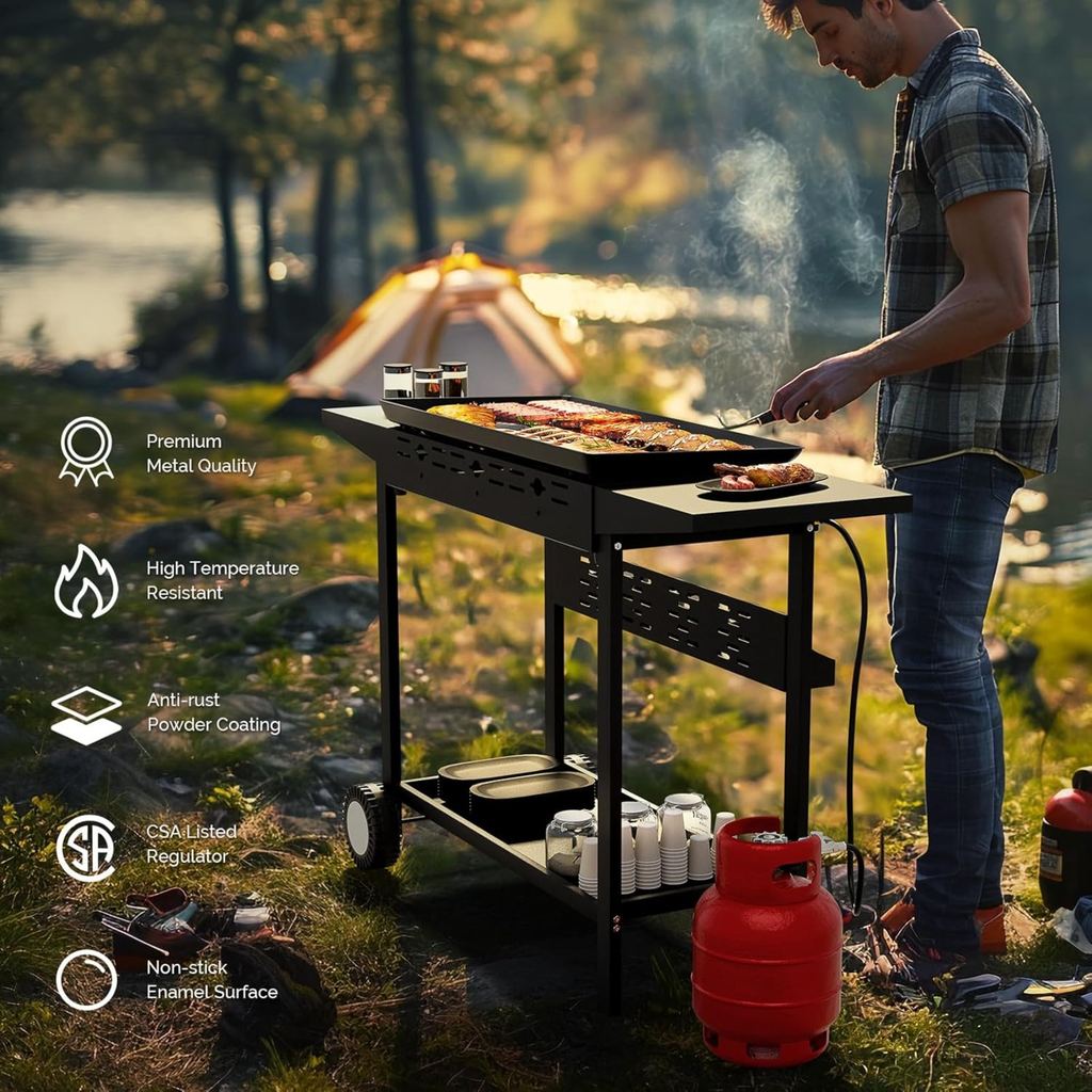 Flat Top Griddle Propane Tabletop 2 or 4 Burner, 20000 BTU Portable Gas Grill with Nonstick Enamel Tray — image 21