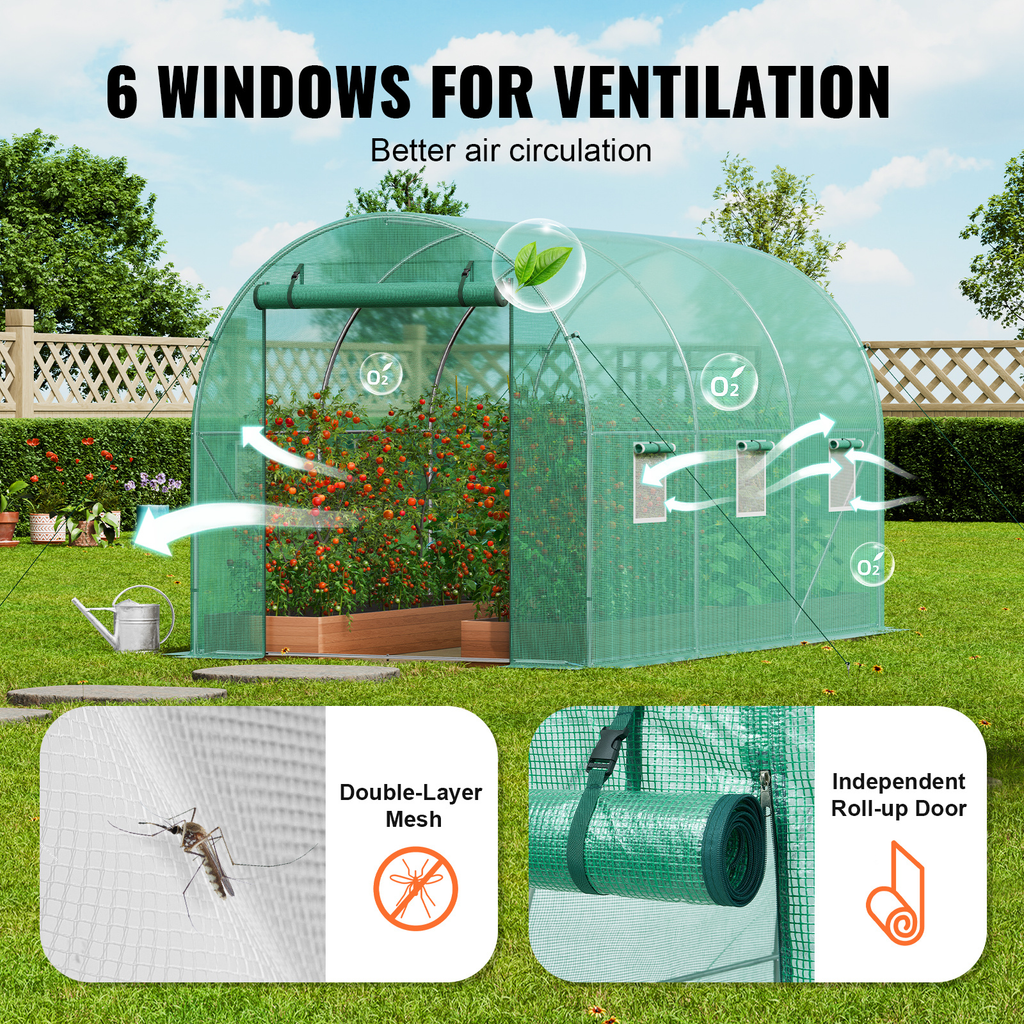 10- to 20-Foot Tunnel Greenhouse with Green Cover, Roll-Up Door and Size-Specific Vent Windows — image 22