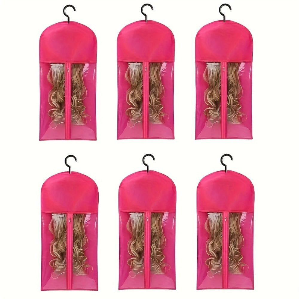 Hanging Wig Storage Bags, Six-Piece Black Set with Clear Front Panels, Zippers and Integrated Hangers — image 10