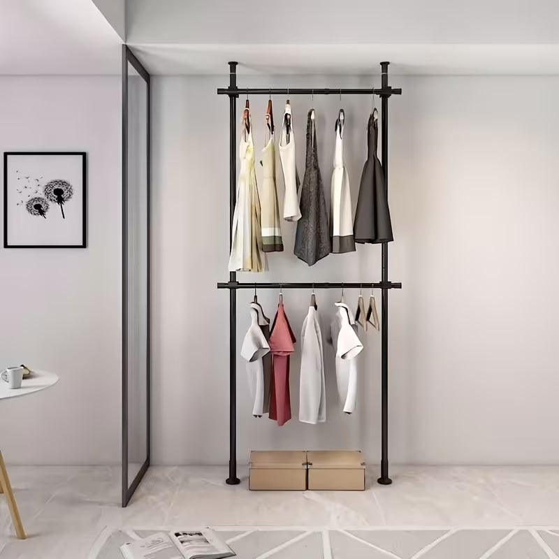 Adjustable Dual-Pole Metal Clothes Garment Rack
