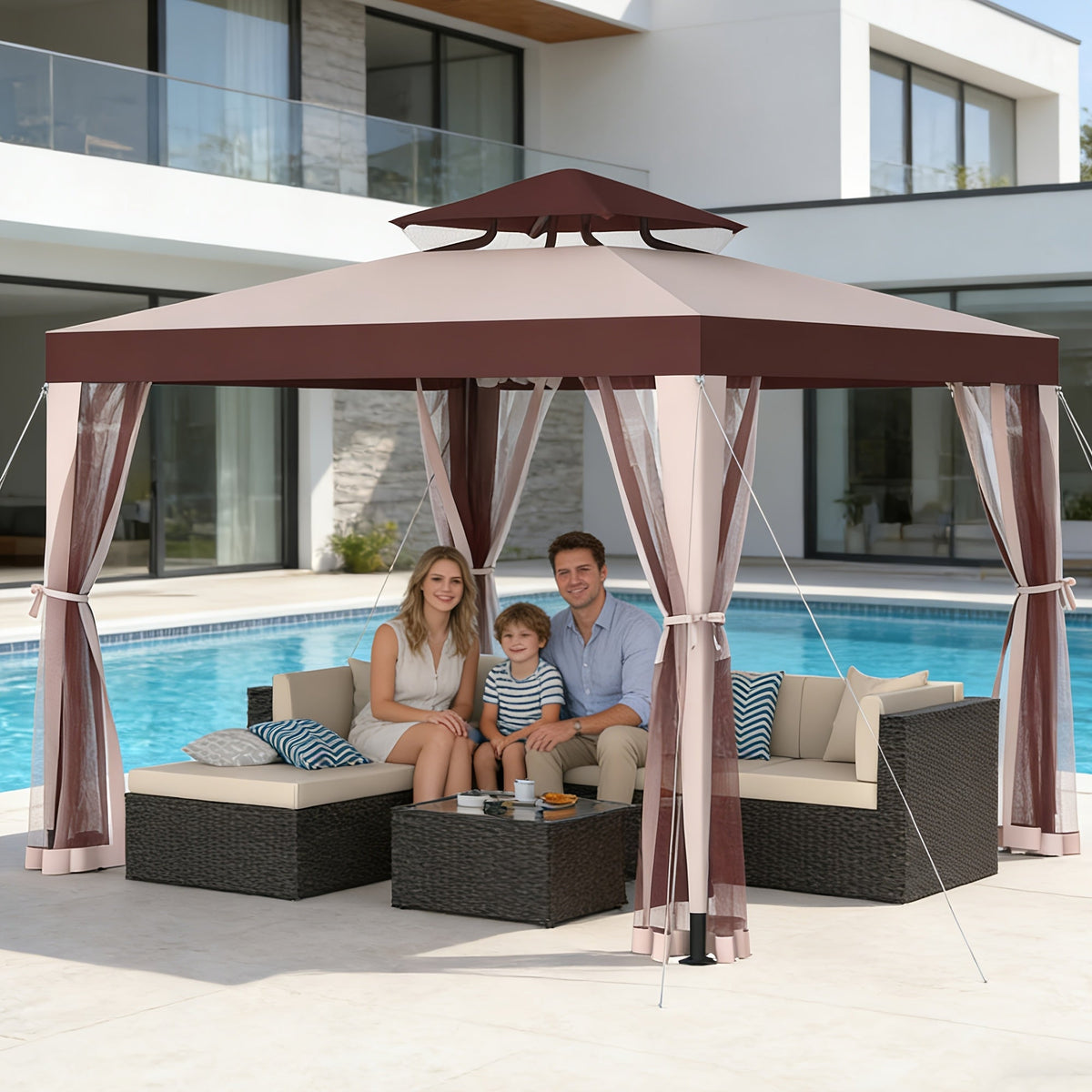 Gazebo with Mosquito Netting Steel Frame, Backyard Garden BBQ Party for Grilling, Camping and Outdoor Meals — image 8