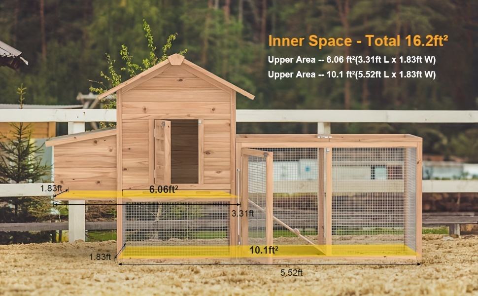 Wooden Rabbit Hutch Outdoor Chicken Coop with Run Nesting Box Ramp Sliding Tray Asphalt Roof Fir Wood for Garden, Patio and Y