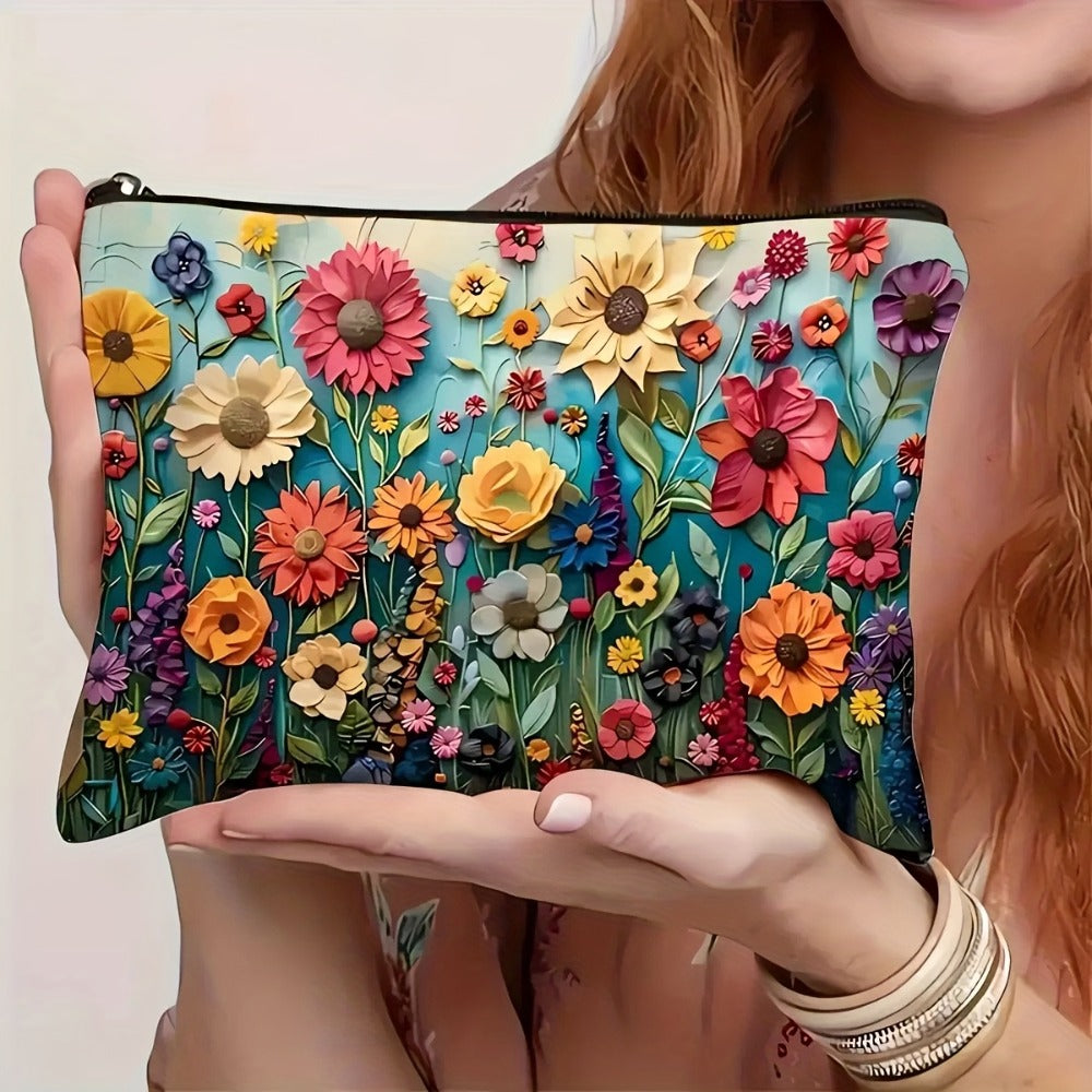 Makeup Bag Four-Piece Daisy Floral Foldable Zipper Pouch Set for Travel, Vanity and Everyday Beauty Storage — image 3