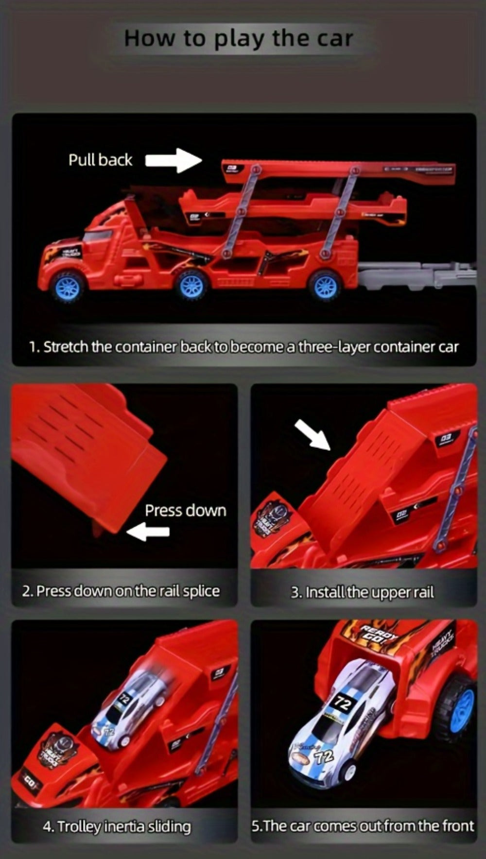 Transforming Launcher Truck Playset with 8 Alloy Cars, Foldable Storage Transporter Toy, Car Carrier Truck with Launch Ramp —