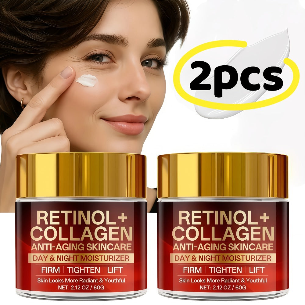 Two-Jar Day and Night Face Moisturizer Set with Retinol + Collagen Package Label and 60 g Jars — image 1