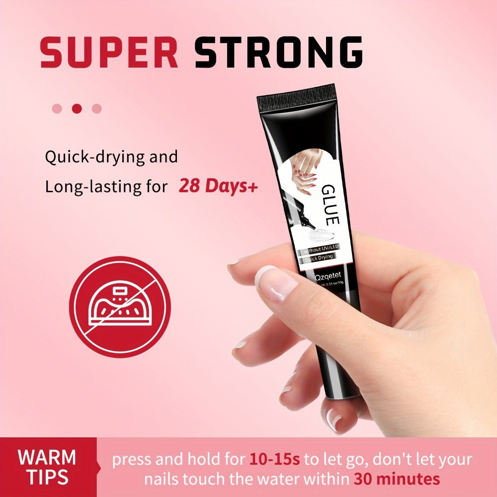 Press-On Nail Glue & Remover Kit 4pcs – 2x Semi-Solid Gel Nail Glue 10g + 2x Nail Polish Remover 10ml, Quick-Drying No-Lamp S