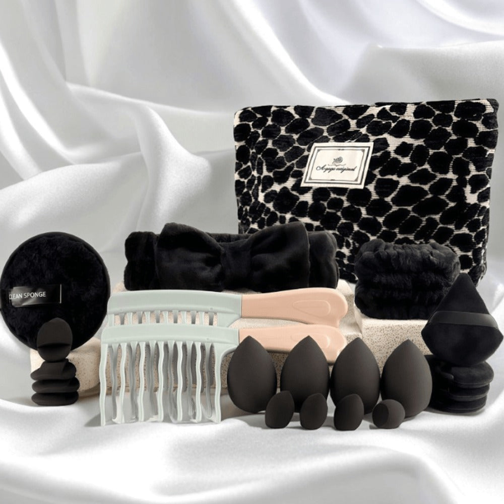 Makeup Brush Set, 23-, 44- or 47-Piece Nylon Bristle Kit with Blending Sponges and Leopard, Beige or Black Bag — image 4