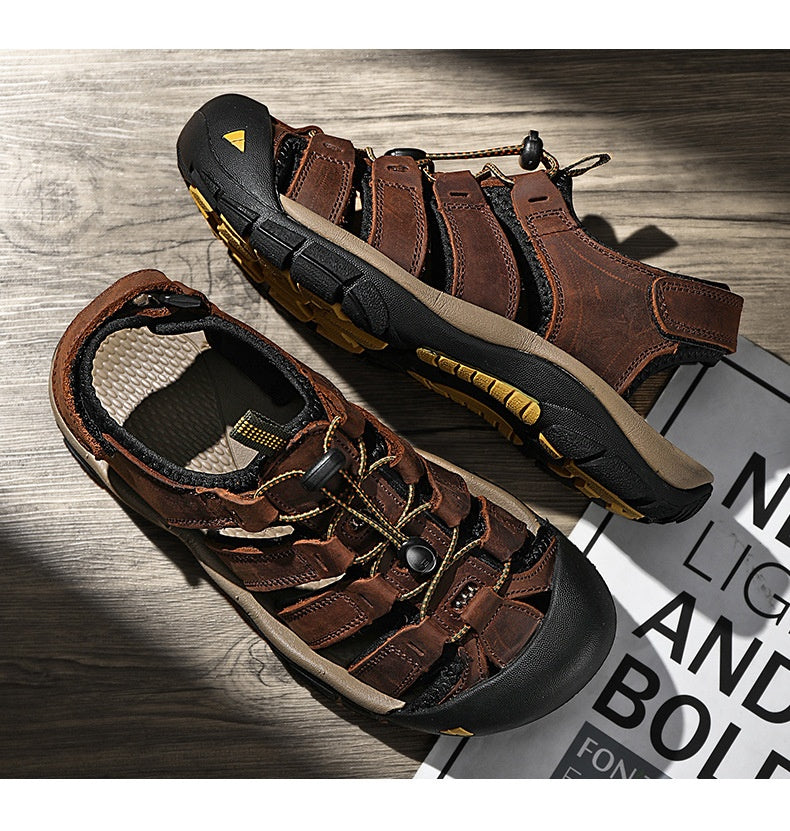 Top Layer Leather Plus Size Men's Beach Sandals