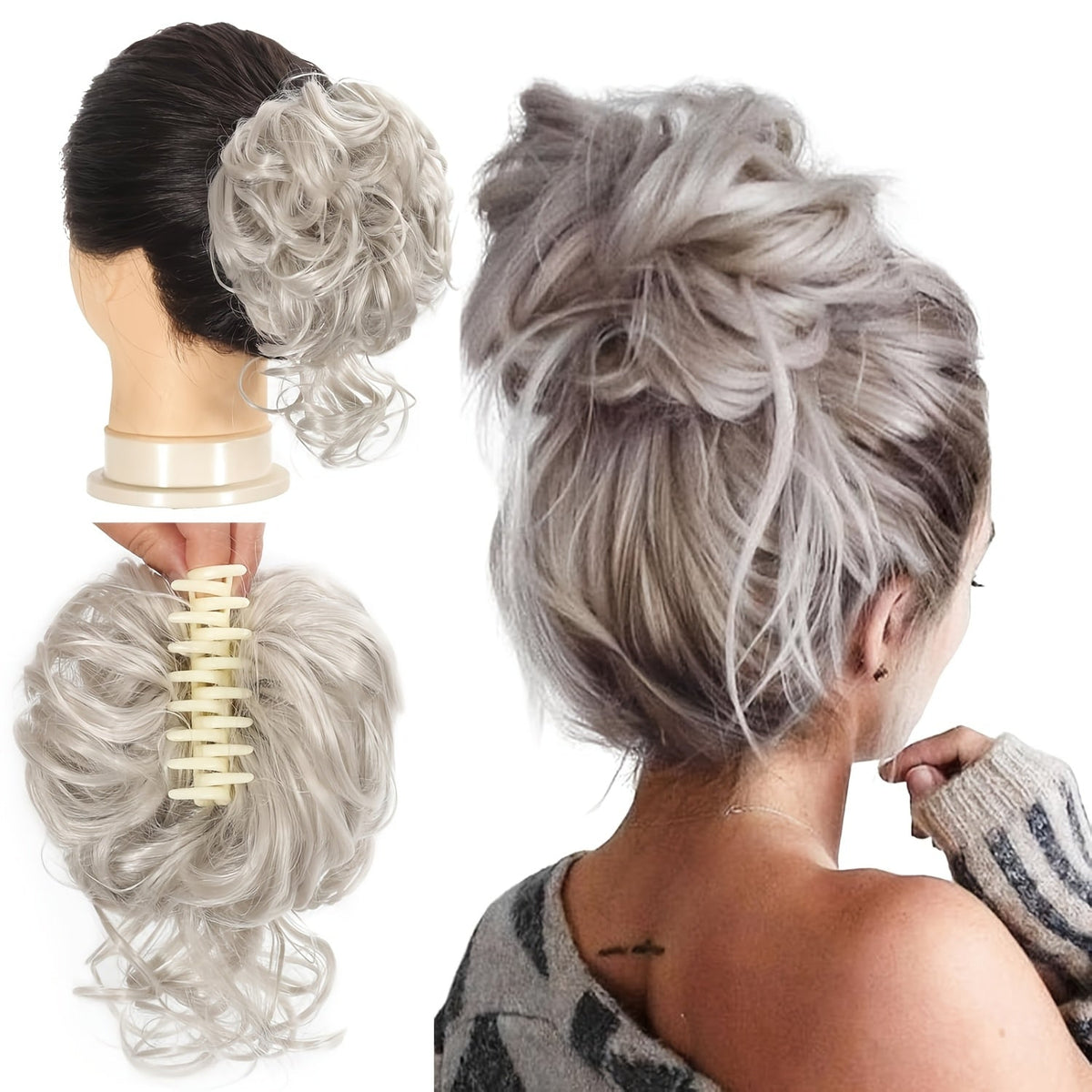 Hair Extensions Curly-Wavy 6-Inch Synthetic Messy Bun with Claw Clip and Seven Color Codes — image 1