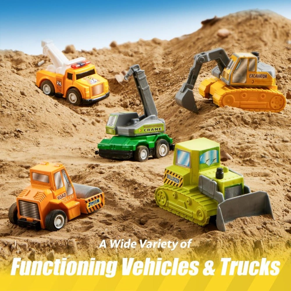 18-Piece Pull Back Mini Cars Set for Kids, City Vehicles Fire Truck Police Car School Bus Freight Train — image 7