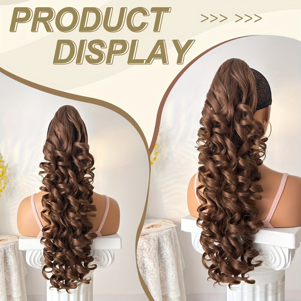 Curly Ponytail Extension 28 Inch Long Heat Resistant Synthetic Clip In Wrap Around Hairpiece Voluminous Bouncy Curls 4 Styles