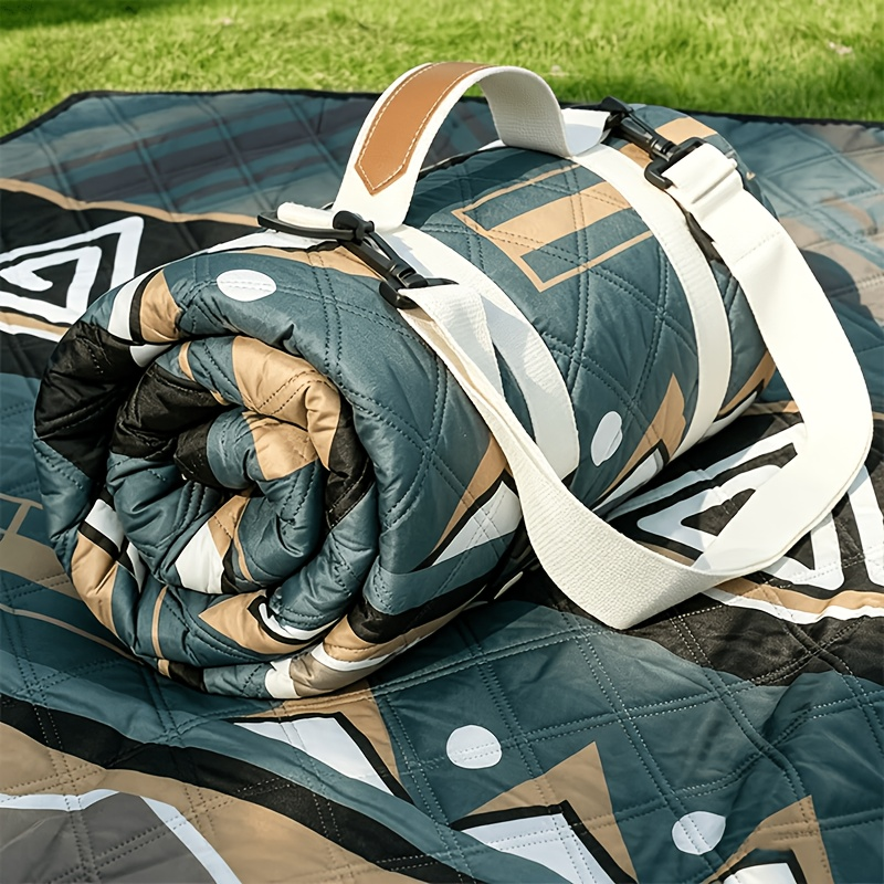 Dark Green Padded Picnic Blanket with Buckled Carry Straps, 80 x 80in Large Roll-Up Outdoor Mat — image 1