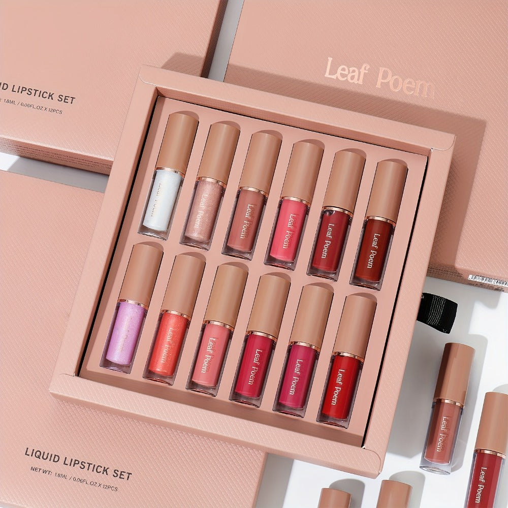 12-Piece Velvet Matte Lipstick Set Mirror Finish Waterproof High Pigment, for Makeup, Travel and Everyday Vanity Use — image 