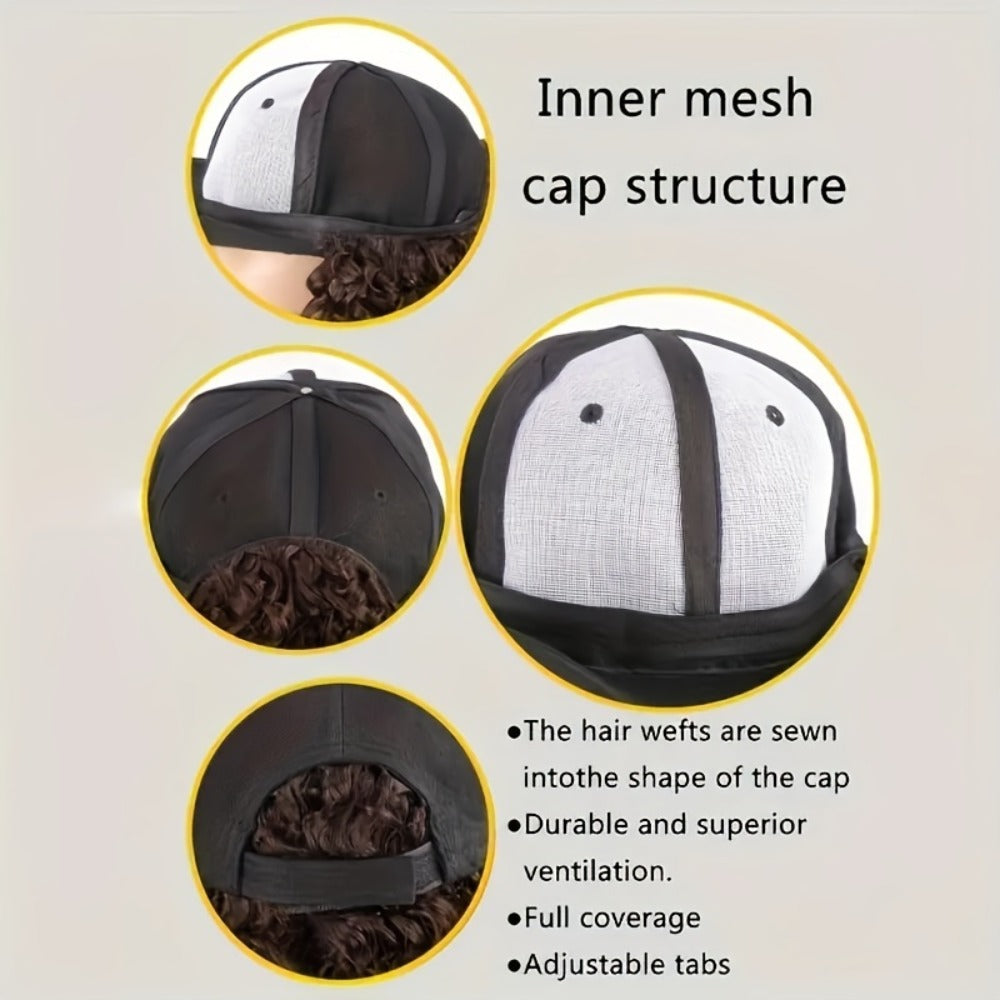 Afro Kinky Curly Baseball Cap Wig for Women 18 Inch Hat and Wig Combo Adjustable Elastic Net Long Synthetic Curly Hair Multi-