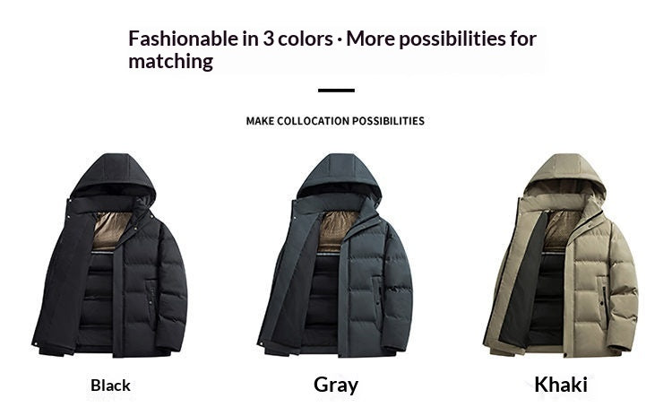 Mens Padded Cotton Coat With Fleece-Lined Detachable Hood