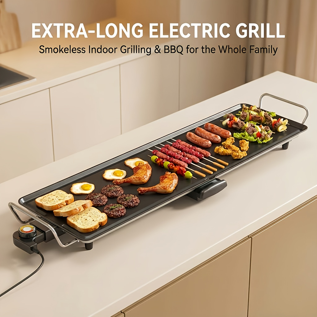 Indoor Electric Grill Smokeless, Non-Stick BBQ Griddle with Adjustable Temperature & Drip Tray — image 11