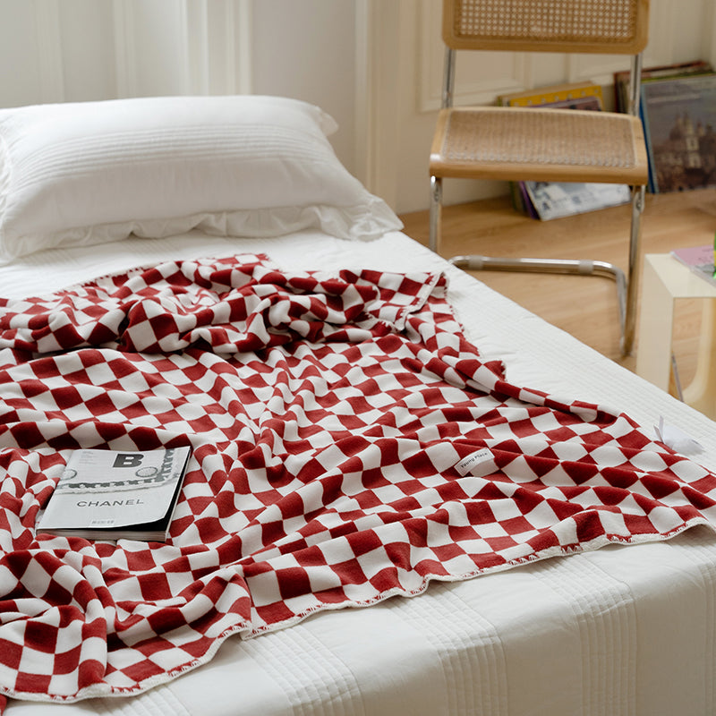 Simple Checkerboard Double Sided Milk Fleece Blanket