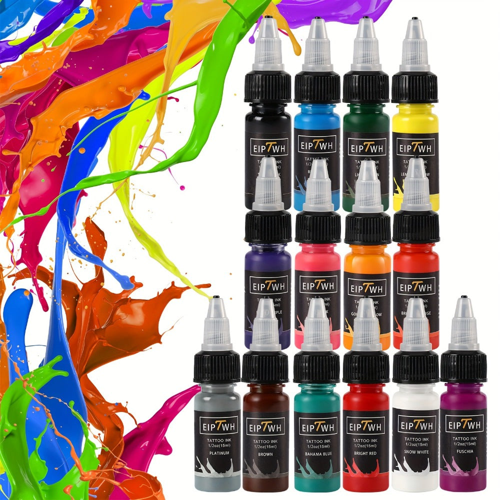 Tattoo Ink EIPTWH 14-Color Set with 15ml Bottles and One Complete Kit Configuration with Item-Specific Color, Capacity and Bo