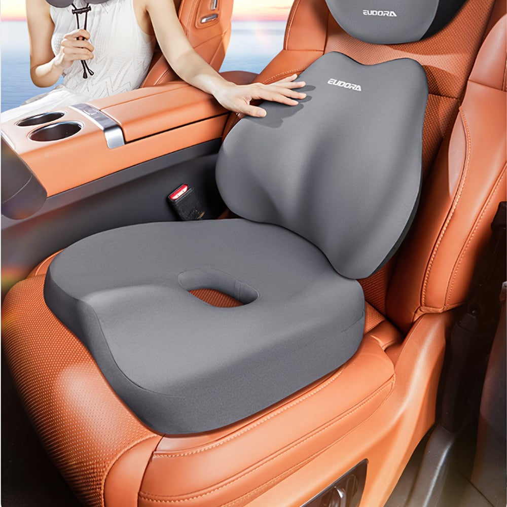Memory Foam Car Seat Cushion & Back Cushion Set – Ergonomic Lumbar & Hip Support, Non-Slip, Machine Washable, Fits Sedans SUV