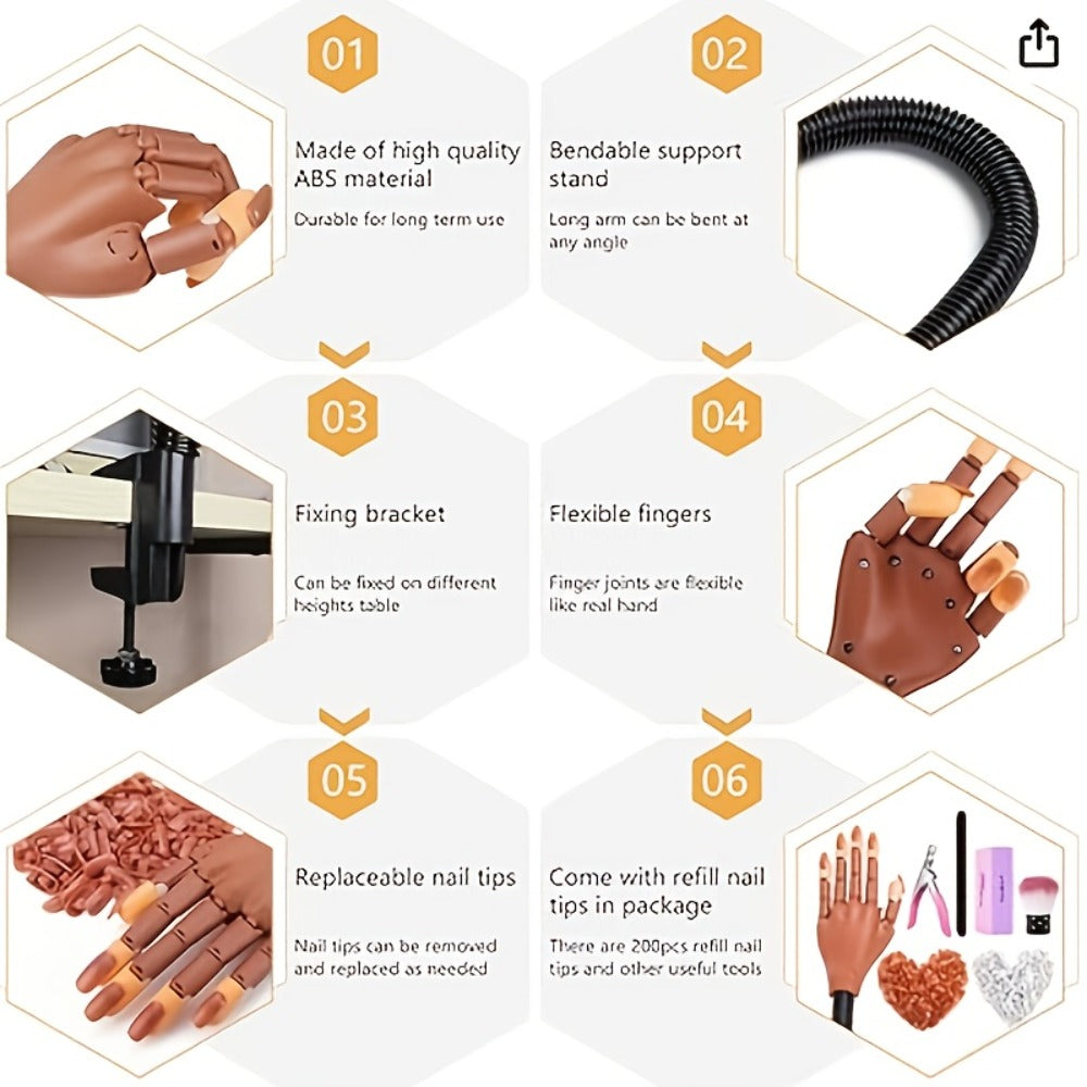 Nail Practice Hand Kit for Acrylic Nails Flexible Training Hand with 200pcs Replacement Nail Pads Clippers — image 11