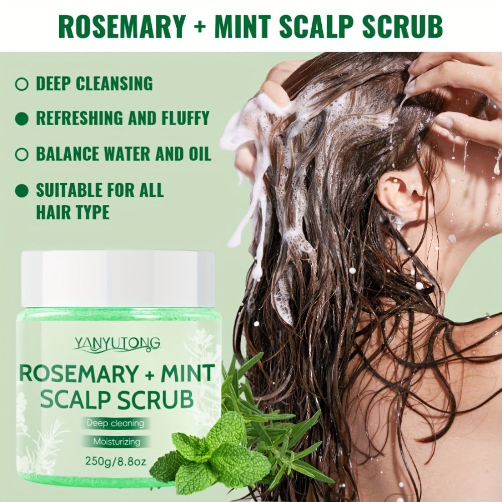 Rosemary Mint Scalp Scrub with Massage Brush 250g, Deep Cleansing Hair Scalp Exfoliator, Removes Buildup & Purifies for Oily 