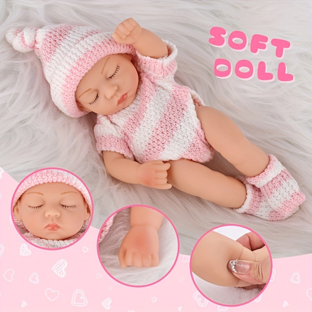 Twin Baby Doll Set with Two 7-Inch Soft Dolls, Pink Knit Hats, Rompers and Two Pairs of Matching Socks — image 2