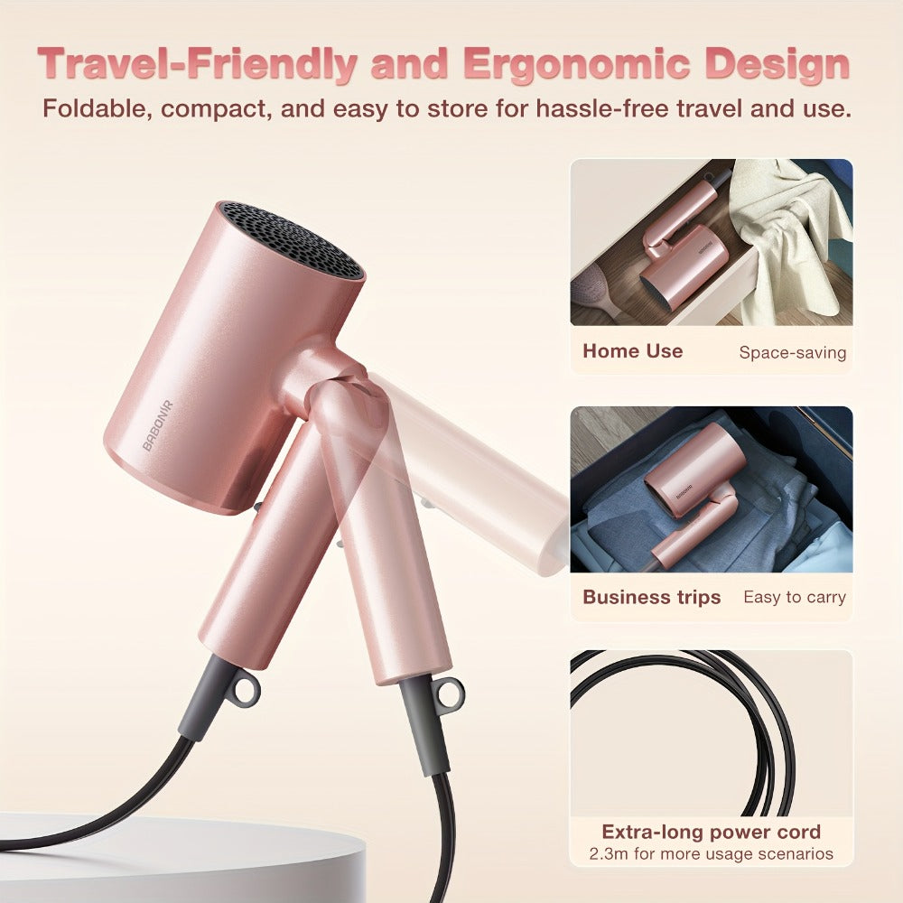 1875W Ionic Travel Hair Dryer Foldable with Diffuser & Concentrator Nozzle – Brushless Motor, 3 Heat Settings, 2 Speeds — ima