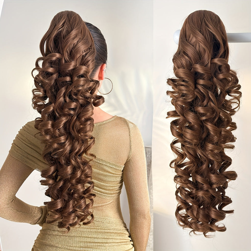 Curly Ponytail Extension 28 Inch Long Heat Resistant Synthetic Clip In Wrap Around Hairpiece Voluminous Bouncy Curls 4 Styles