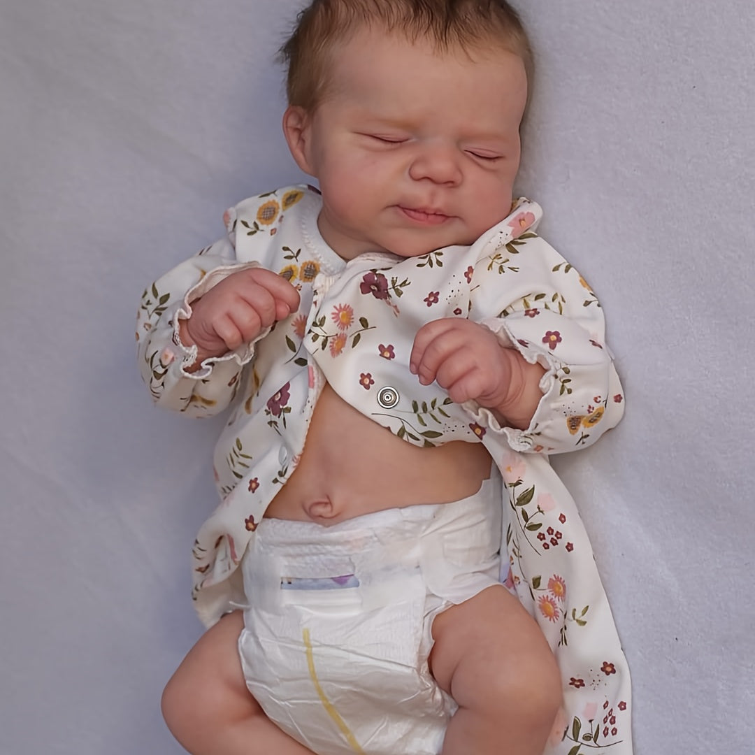 Reborn Doll, 19-Inch Full-Vinyl Sleeping Figure with Hand-Rooted Hair and Floral Outfit Set — image 11