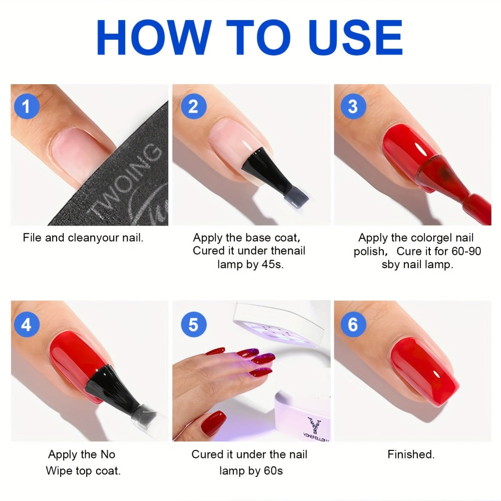 No-Wipe Gel Top Coat 2-Pack Diamond Shine High Gloss – LED Soak-Off Nail Sealer, Long-Lasting Scratch-Resistant Crystal Clear
