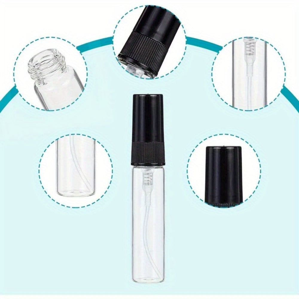 Mini Glass Spray Bottles 5ml 50 Pack Fine Mist Atomizer Refillable Black UV Glass Travel Perfume Bottles for Perfume Cologne 