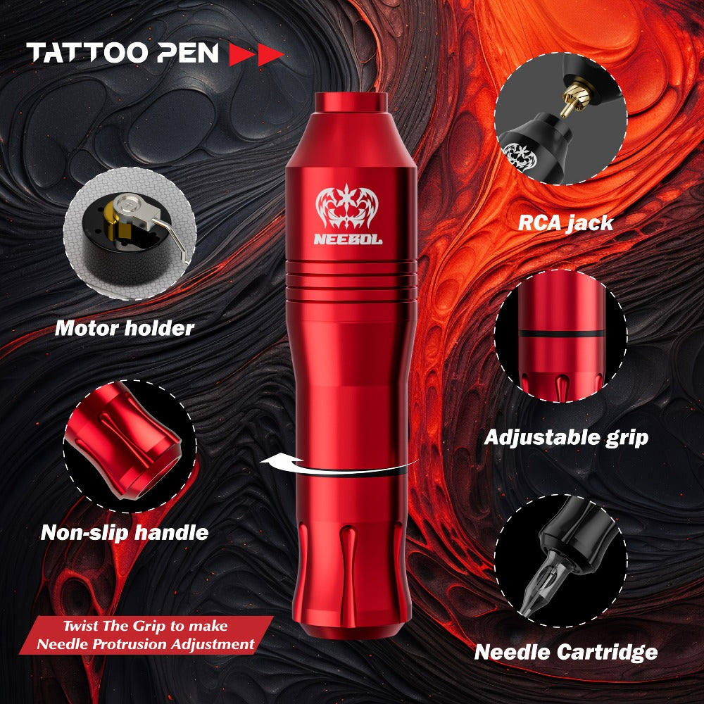 Tattoo Machine Kit Neebol Wireless Pen with Screen Display, 10 Cartridges, 7 Inks and Four Color or Pro Options — image 15