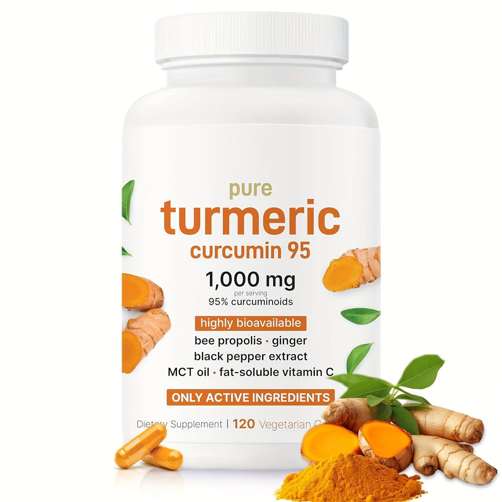 Herbal Supplement Turmeric Curcumin 1000mg per Serving with Ginger Black Pepper Bee Propolis, 120 Vegetarian Capsules — image
