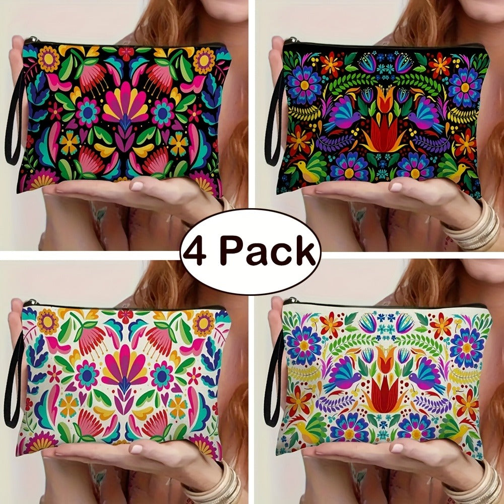 Makeup Bag Four-Piece Zipper Pouch Set in Floral or Animal Prints for Travel, Vanity and Everyday Beauty Storage — image 1