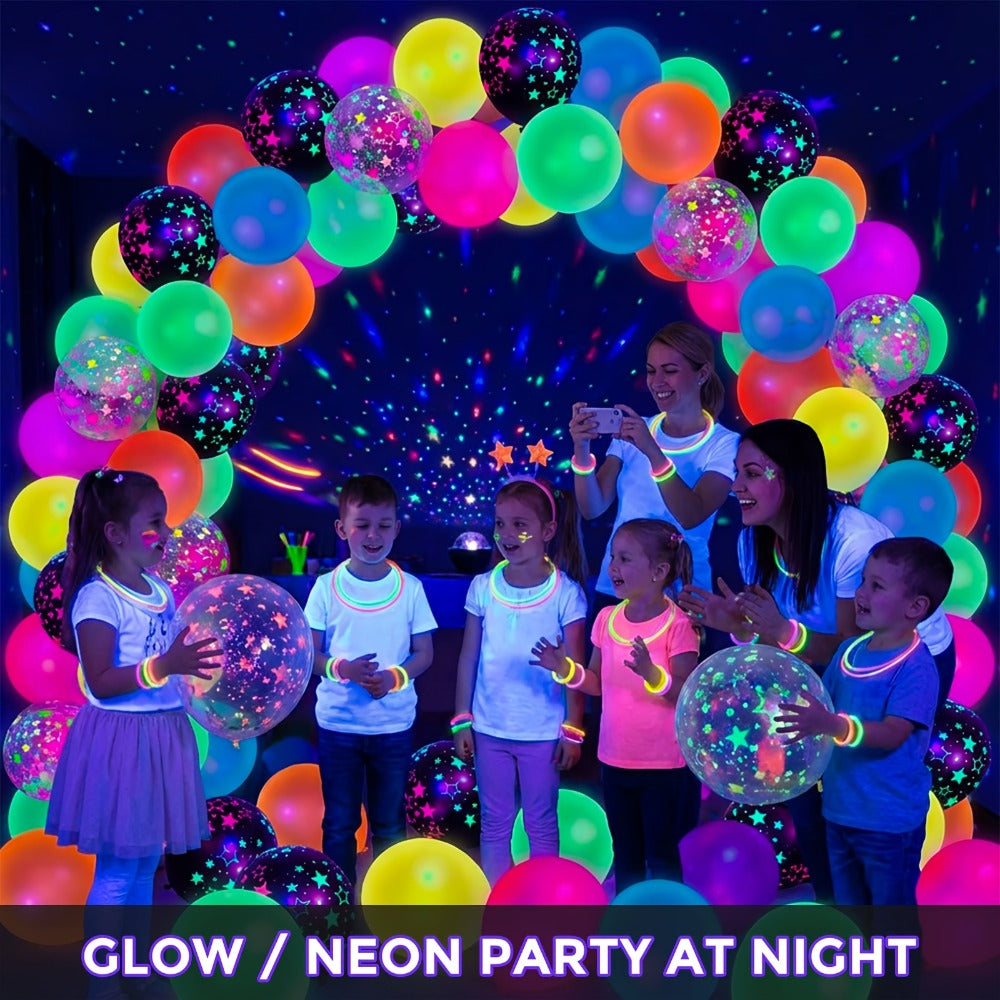 UV Neon Balloon Party Supplies Set with 42 12-Inch Star-Print Balloons for Blacklight Decor — image 3