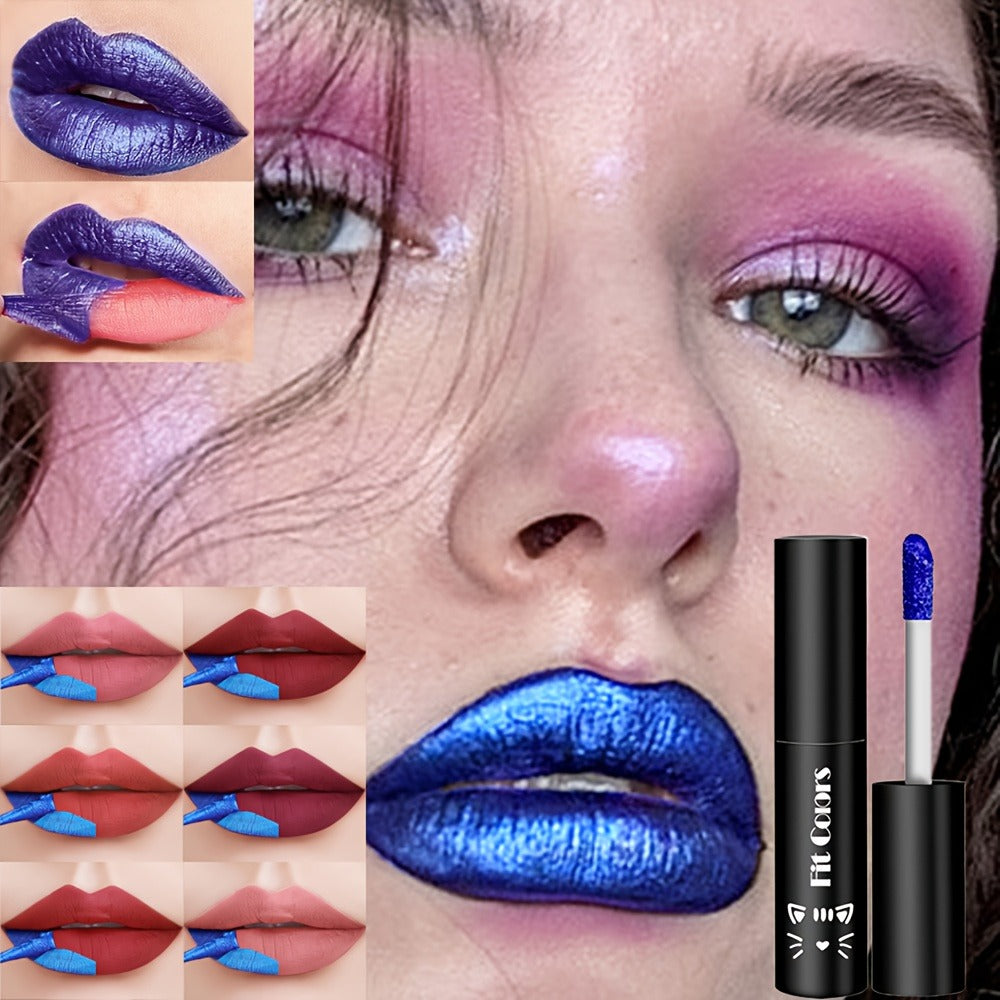 Matte Velvet Lip Stain Set 6 Colors Waterproof Smudge-Proof, Metallic Blue Cobalt Bold Shades Vegan Lip Gloss for All Skin To