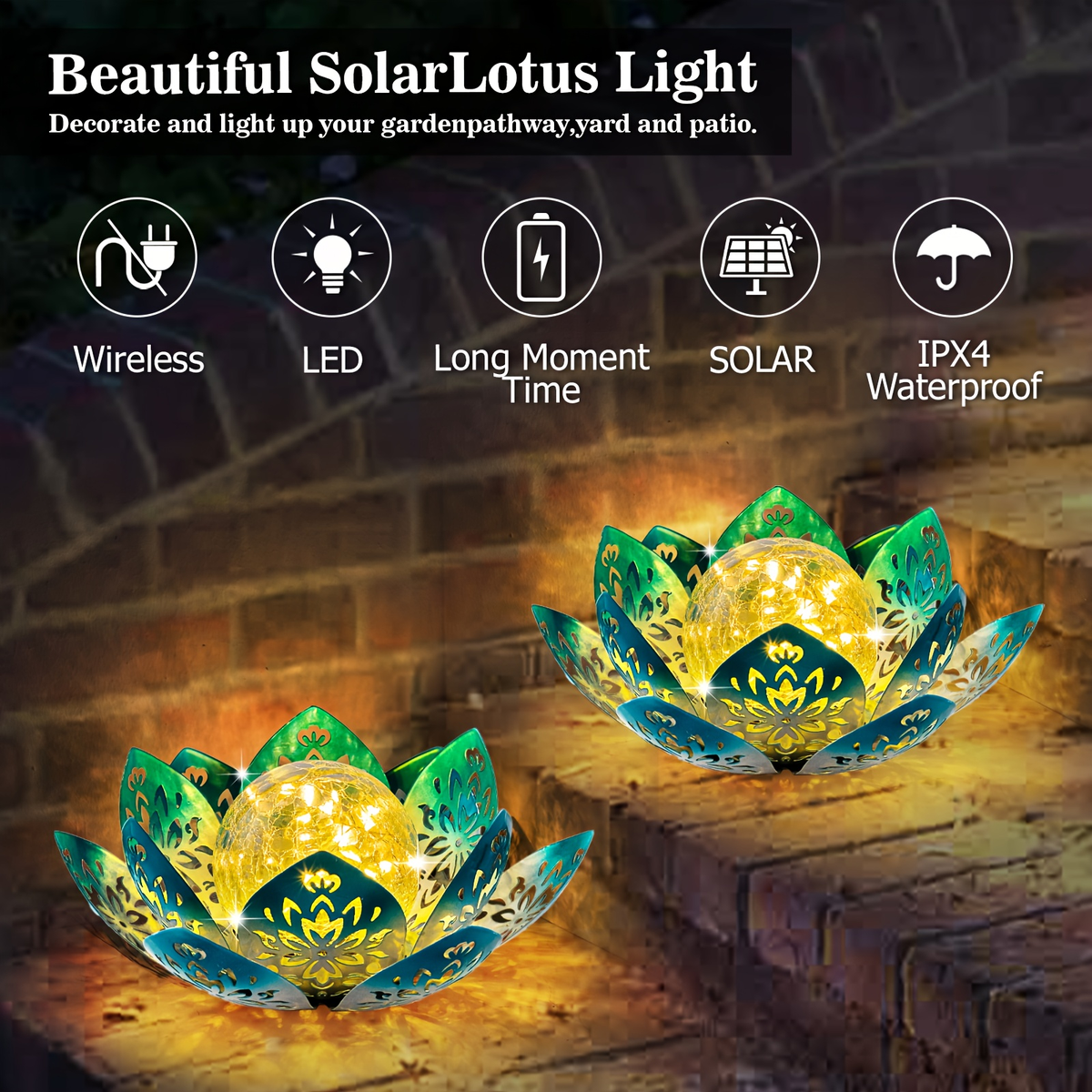 Solar Garden Light Lotus Flower with Cracked Glass Globe, IPX4 Rating and Three Color Options — image 10