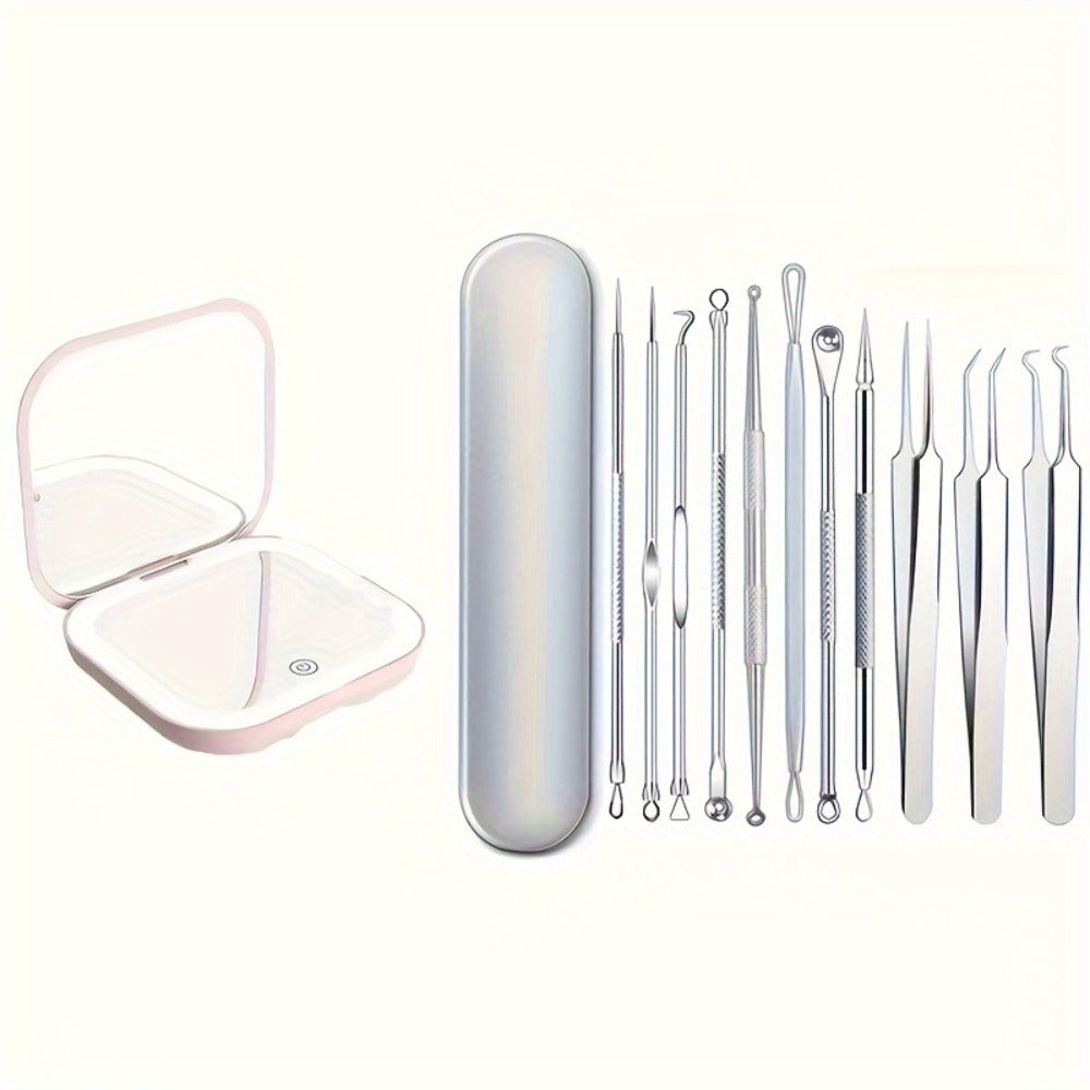 Blackhead Remover Tool Kit 11PCS Stainless Steel Pimple Popper Extractor - Professional for Bath Time, Home Spa and Personal 