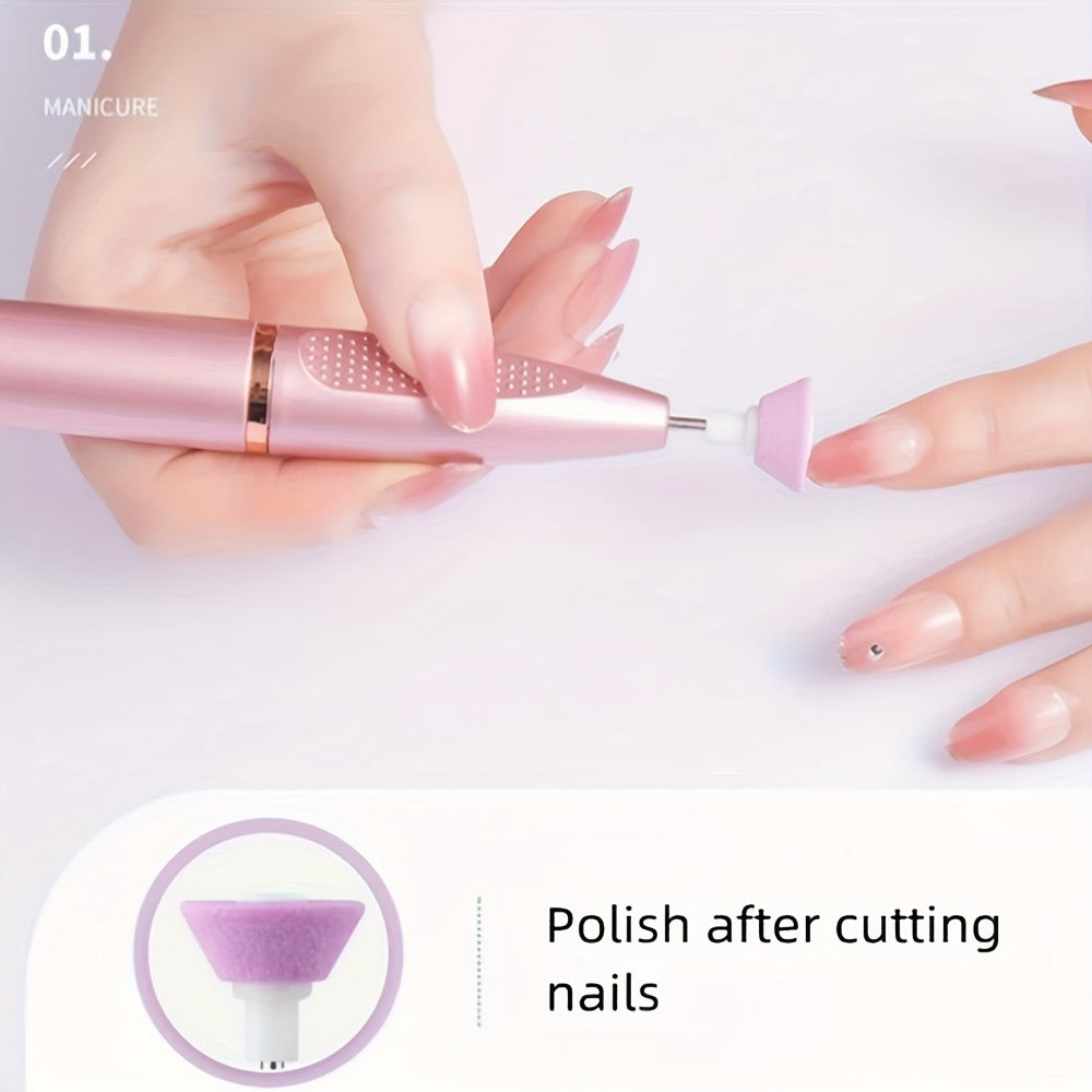 Electric Nail Drill 11-Bit Variable Speed Pen Kit in Pink with Sanding Bands and Compact Controls — image 5