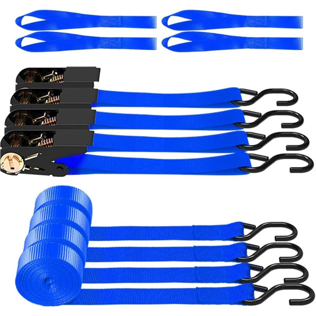 Ratchet Tie Down Straps 4-Pack 15FT 1, 500 lb Break Strength Heavy Duty with Soft Loops & Storage Bag – High-Visibility Webbi