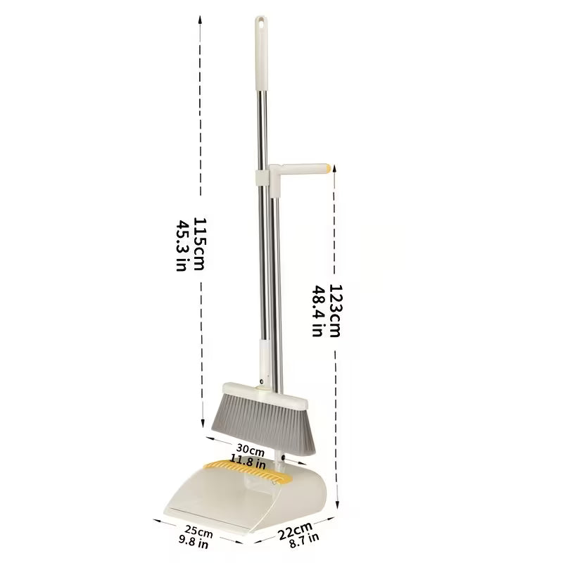 Upright Broom and Dustpan Set with Comb Teeth and Long Handle