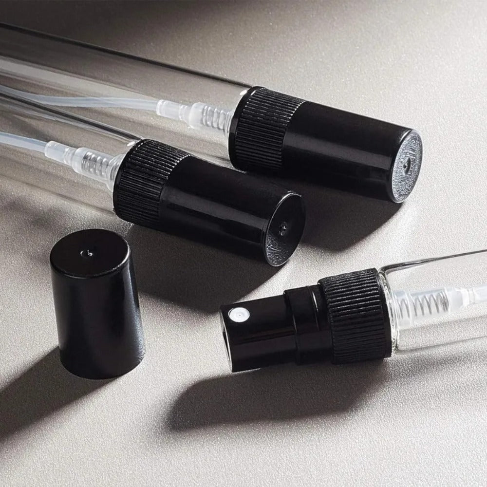 Mini Glass Spray Bottles 5ml 50 Pack Fine Mist Atomizer Refillable Black UV Glass Travel Perfume Bottles for Perfume Cologne 