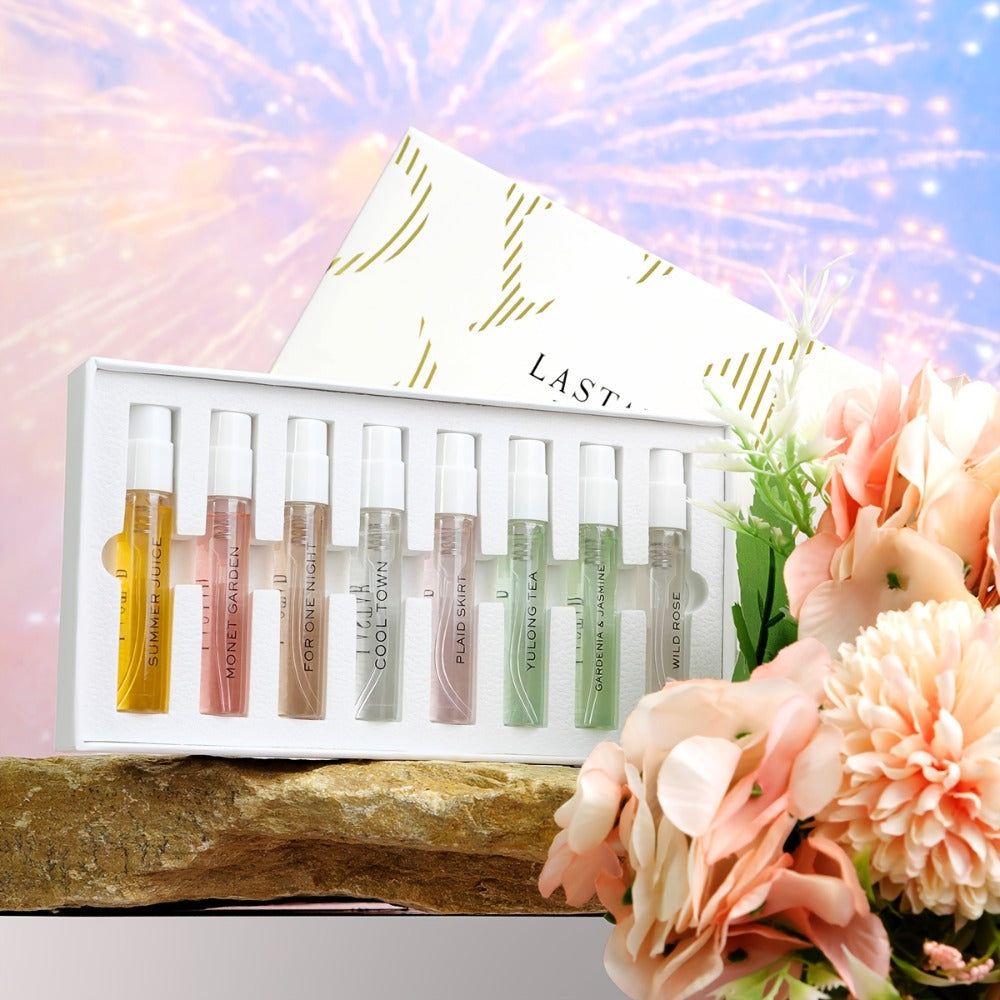 8 Piece Women's Perfume Gift Set Travel Size Mini EDT Bottles - Patchouli Fresh Floral Scents for Bath Time, Home Spa and Per